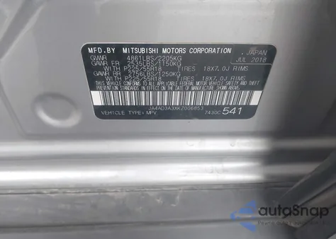 2019 Mitsubishi Outlander Se из США, поврежденный, VIN JA4AD3A3XKZ006853